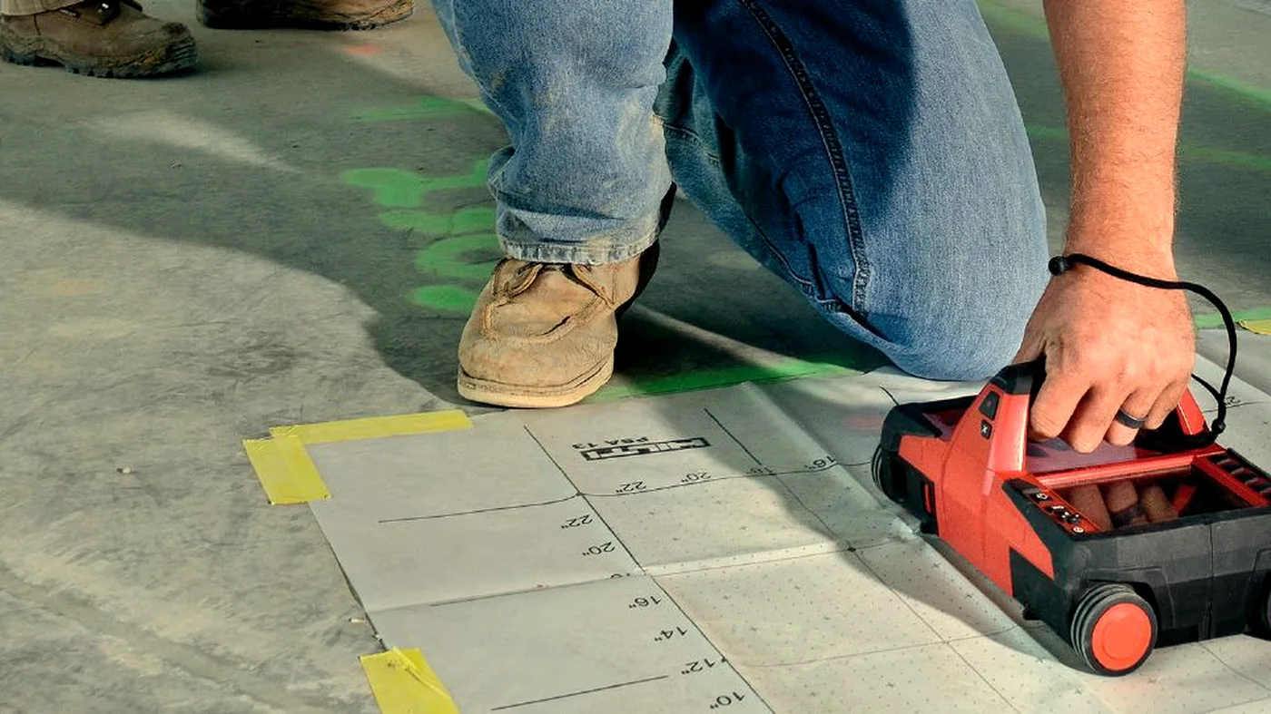 GPR floor scanning survey with Hilti PS1000 equipment on a concrete slab